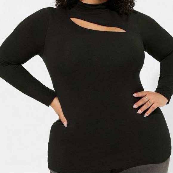 Foxy Mock Neck Cutout Long Sleeve Top - Picture 3 of 3